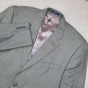 Chaps Ralph Lauren Blazer Mens 46R Gray Check Plaid 2 Button Sport Coat